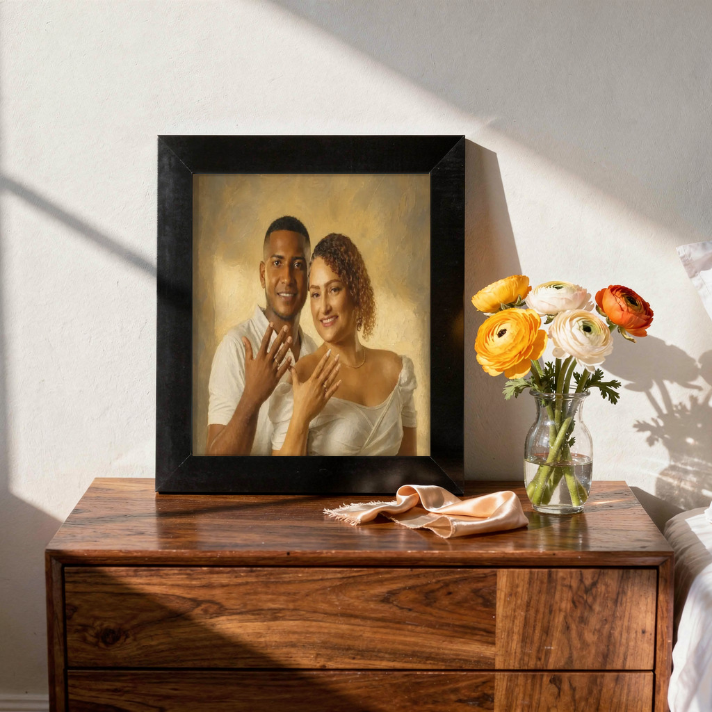 The exact Museum Oil artwork shown on A classical portrait for his home office.