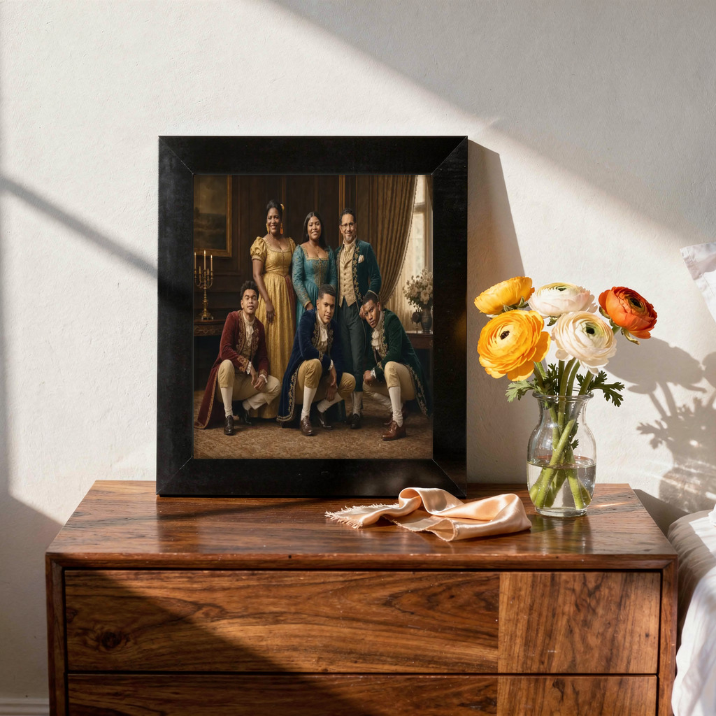 Royal Heritage portrait made from large family group wearing traditional clothing