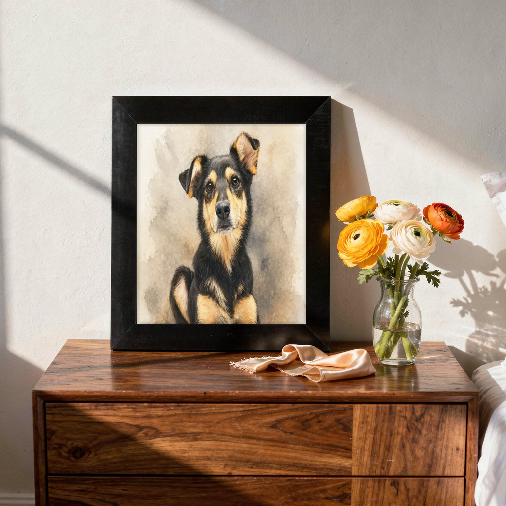 Pet portrait style example for the Beagle guide