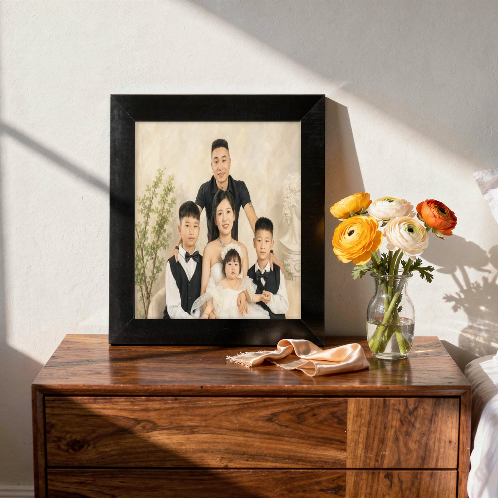 Modern Editorial portrait made from formal family portrait with five people