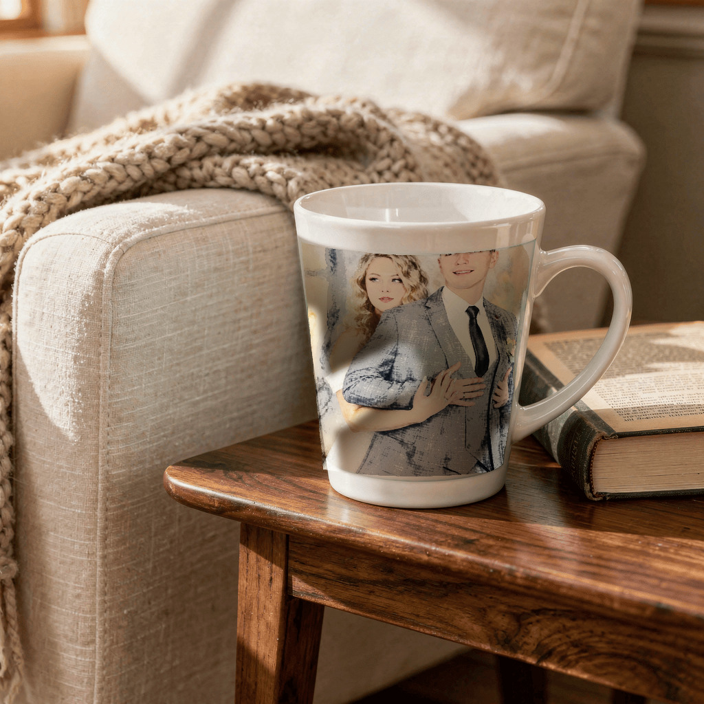 The exact shared Signature Watercolor portrait shown on Ceramic Latte Mug