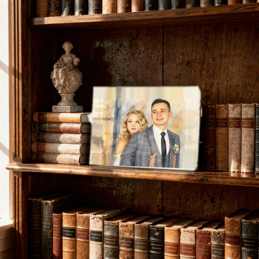 The exact shared Signature Watercolor portrait shown on Tabletop Canvas