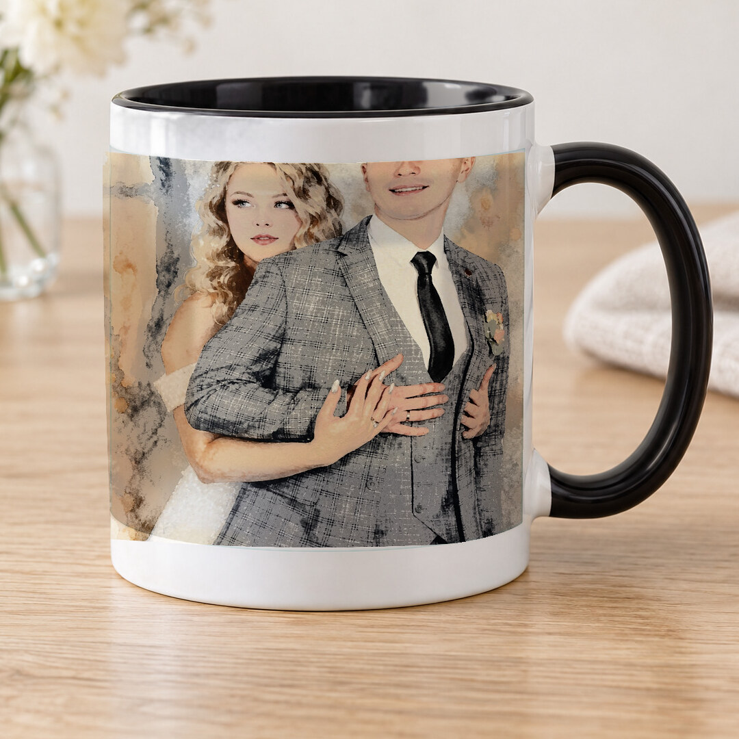 Illustrative Signature Watercolor portrait on Accent Mug