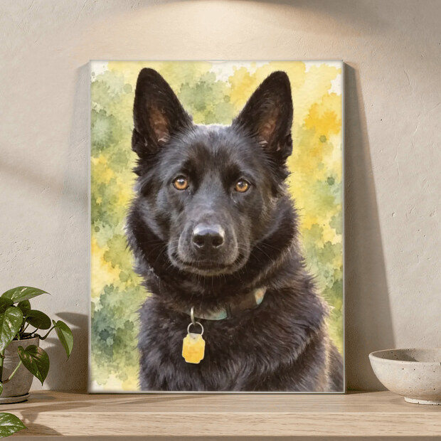 The exact Signature Watercolor artwork shown on Photorealistic Dog Acrylic, 8x10