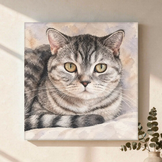The exact Signature Watercolor artwork shown on Oil Painting Cat Canvas, 12x16