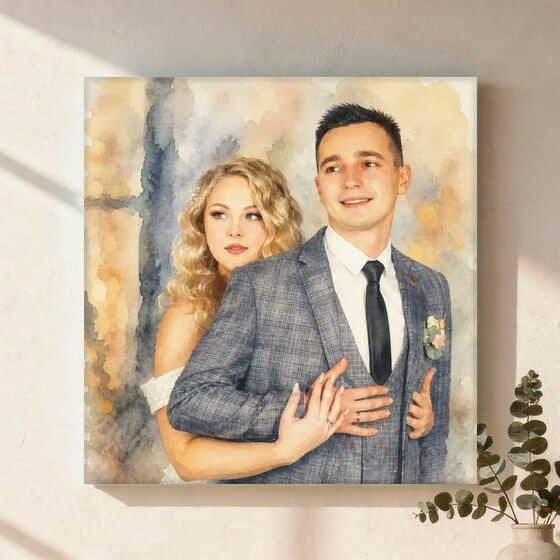 Illustrative Signature Watercolor portrait on Canvas Wall Art