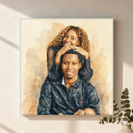 Illustrative Signature Watercolor portrait on Canvas Wall Art