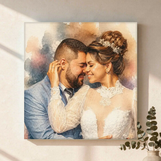 Illustrative Signature Watercolor portrait on Canvas Wall Art