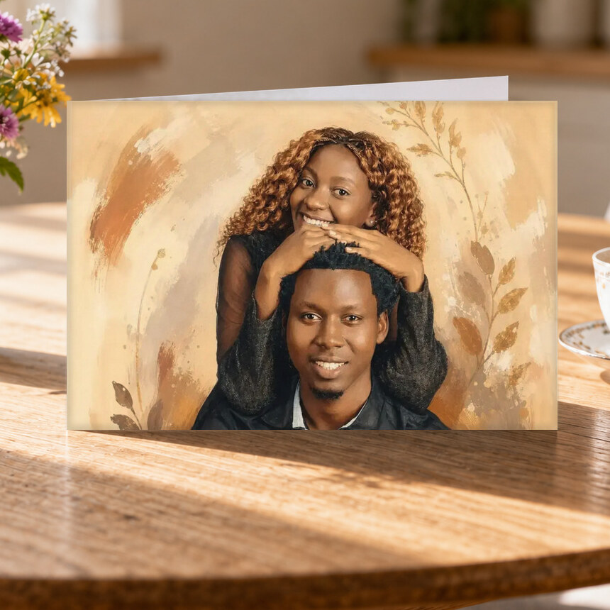 Illustrative Celebration Storybook portrait on Greeting Card