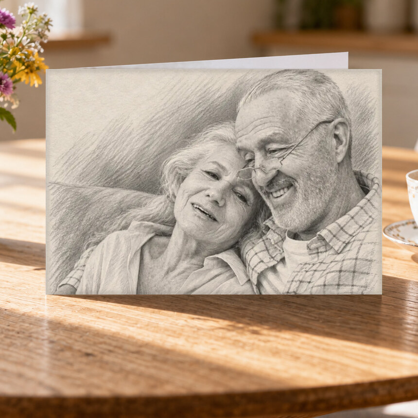 Illustrative Pencil Keepsake portrait on Greeting Card