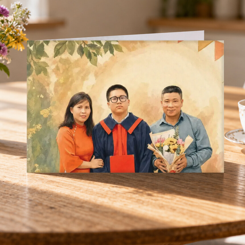 Illustrative Celebration Storybook portrait on Greeting Card