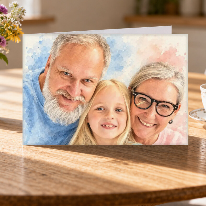 Illustrative Signature Watercolor portrait on Greeting Card