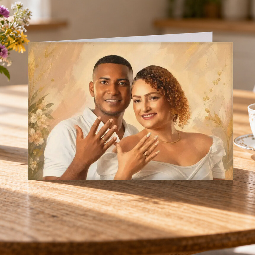 Illustrative Celebration Storybook portrait on Greeting Card