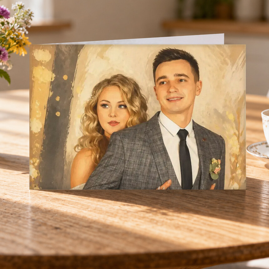 Illustrative Celebration Storybook portrait on Greeting Card