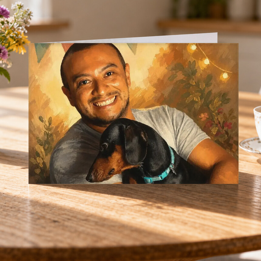 Illustrative Celebration Storybook portrait on Greeting Card