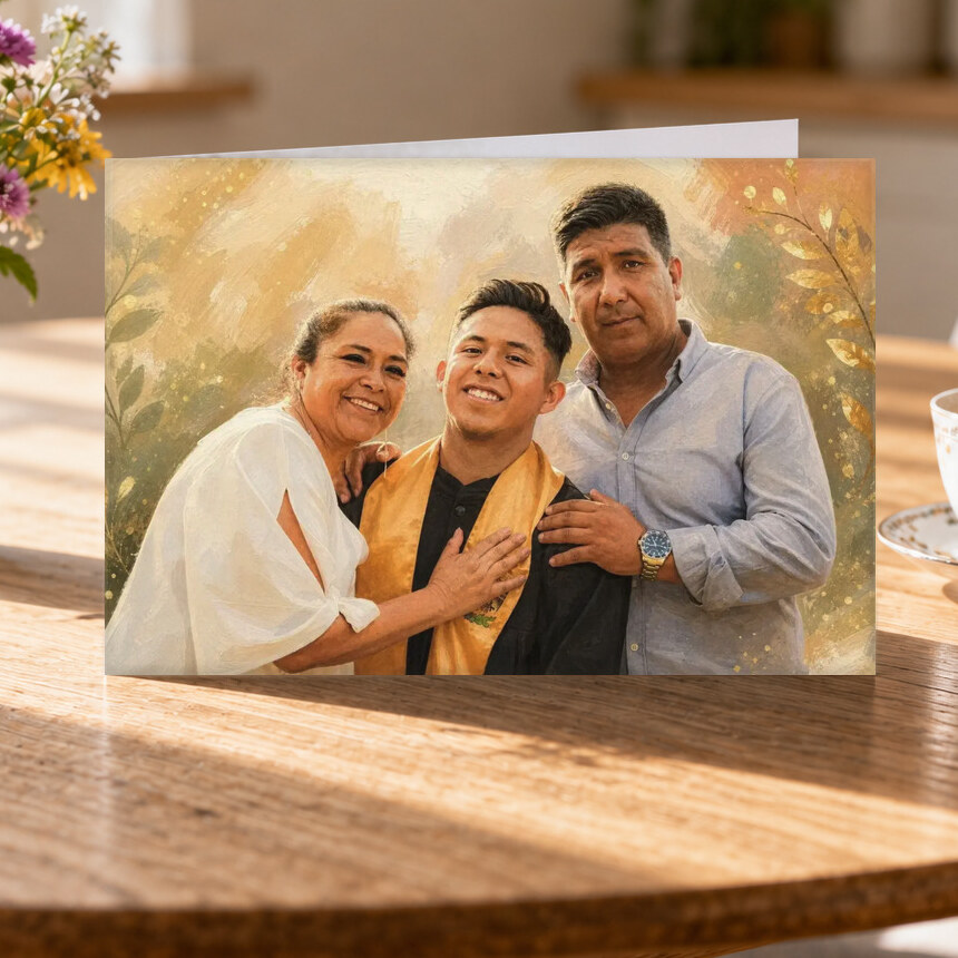 Illustrative Celebration Storybook portrait on Greeting Card
