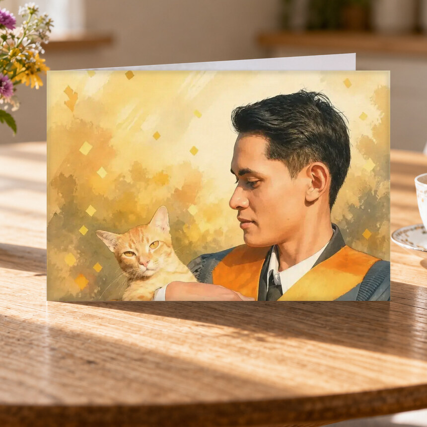 Illustrative Celebration Storybook portrait on Greeting Card