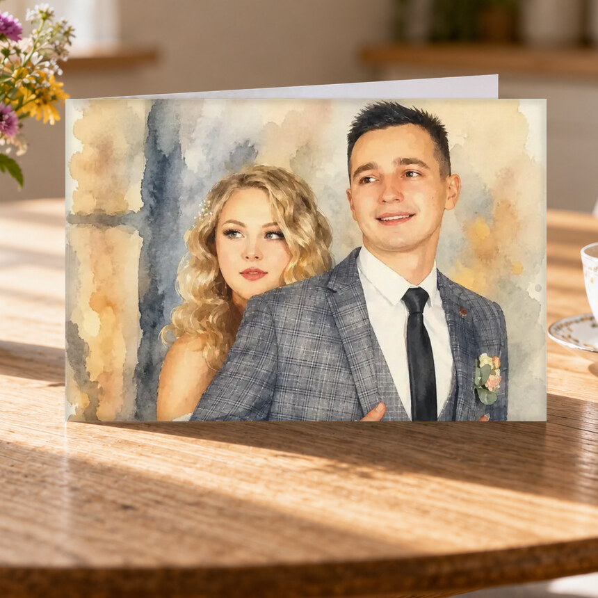 Illustrative Signature Watercolor portrait on Greeting Card
