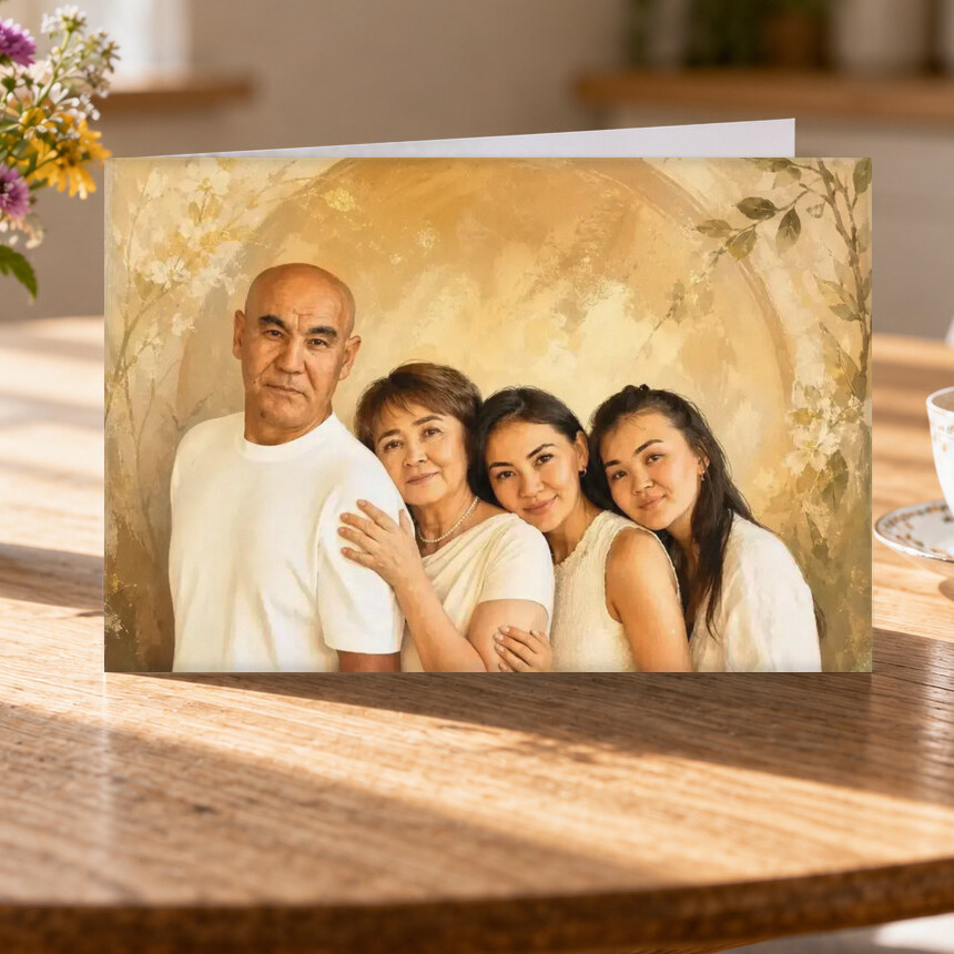 Illustrative Celebration Storybook portrait on Greeting Card