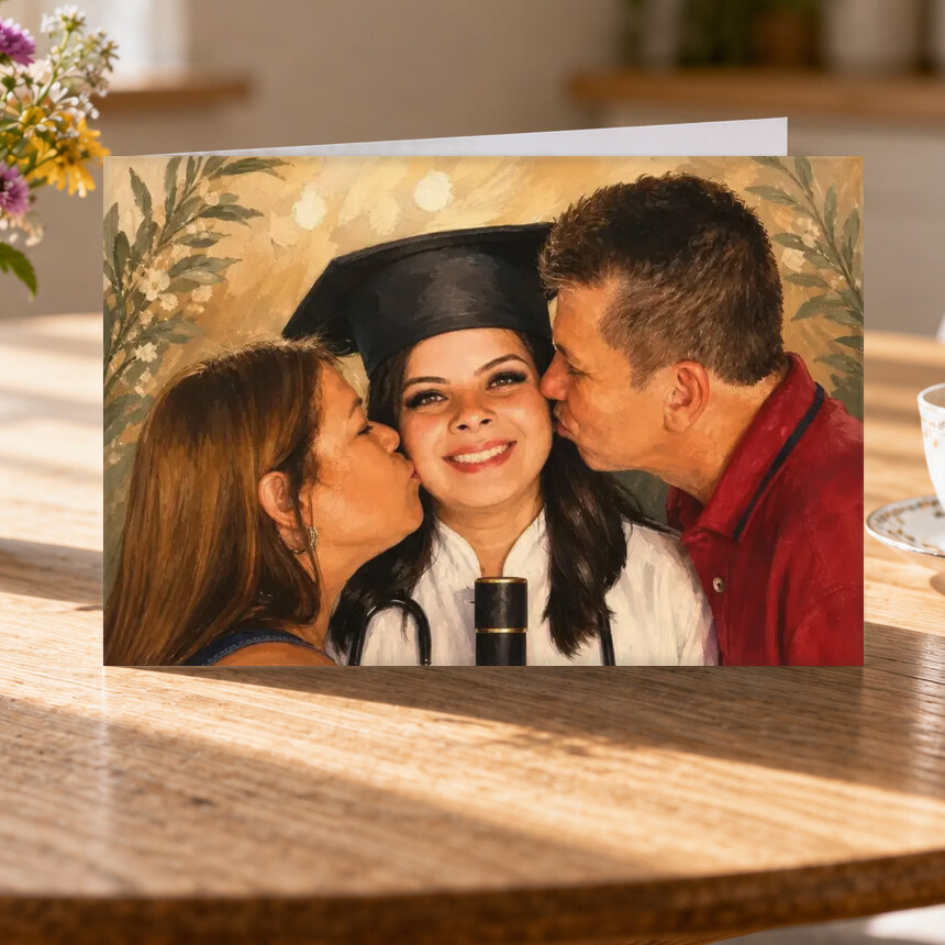 Illustrative Celebration Storybook portrait on Greeting Card