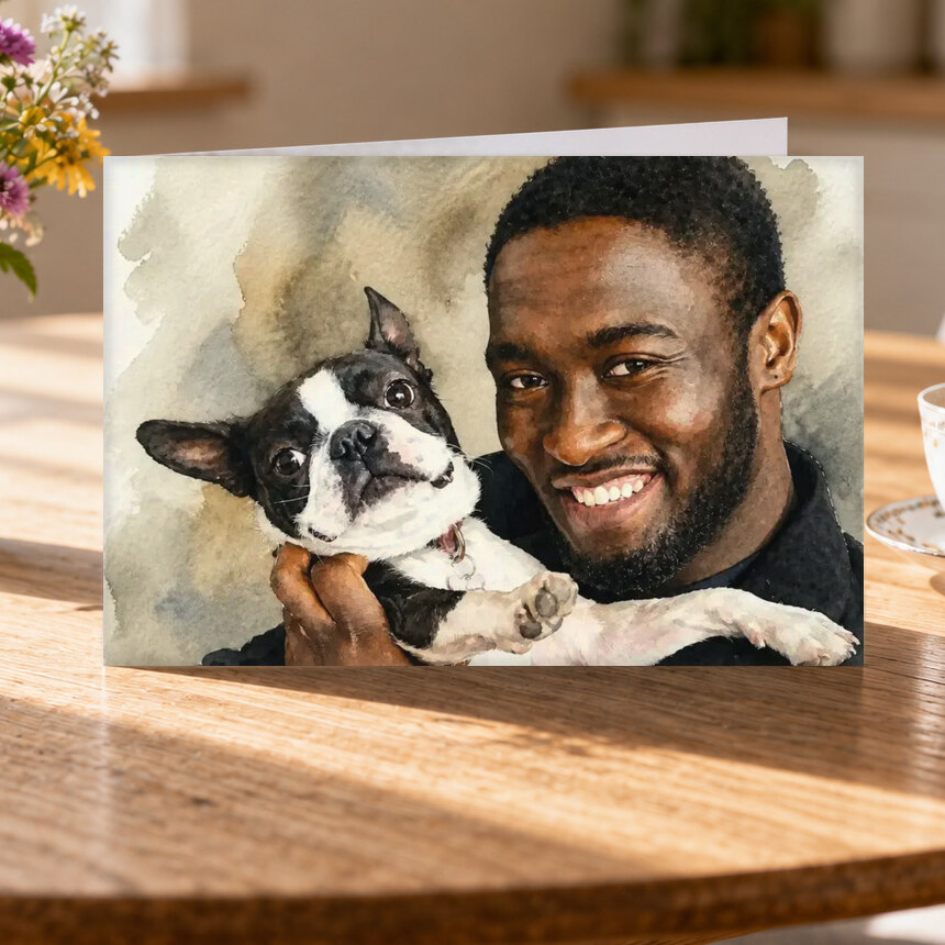 Illustrative Signature Watercolor portrait on Greeting Card