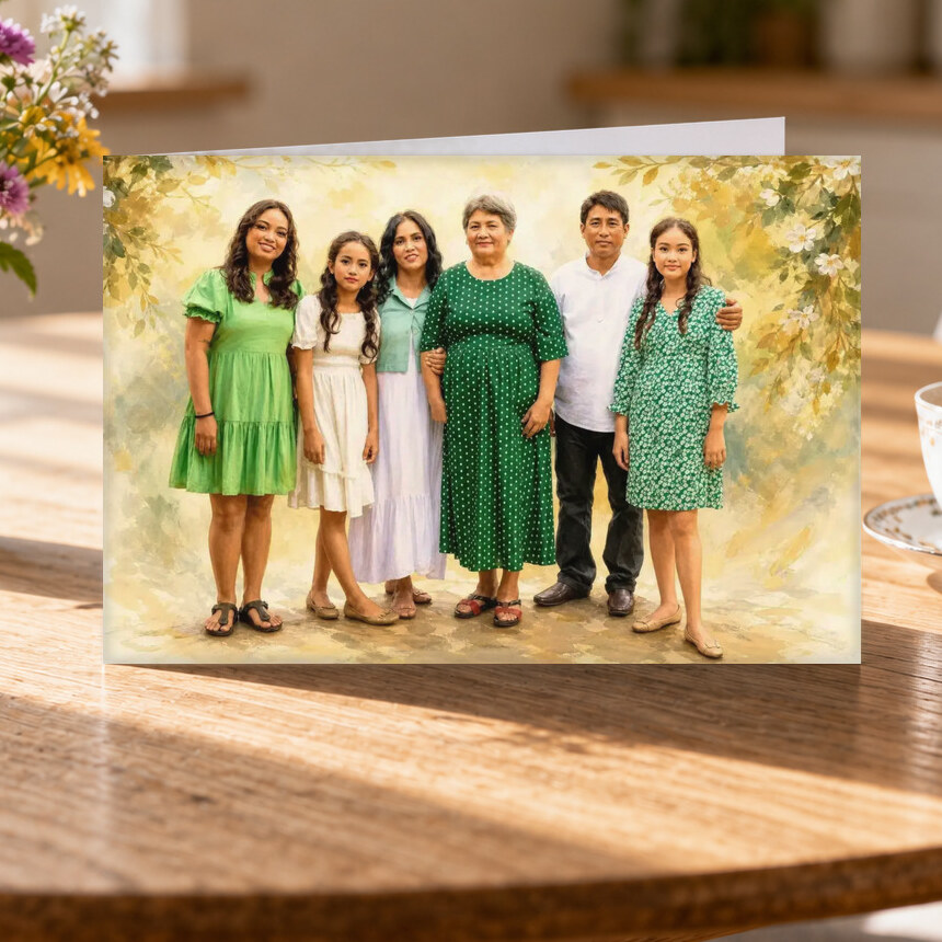 Illustrative Celebration Storybook portrait on Greeting Card