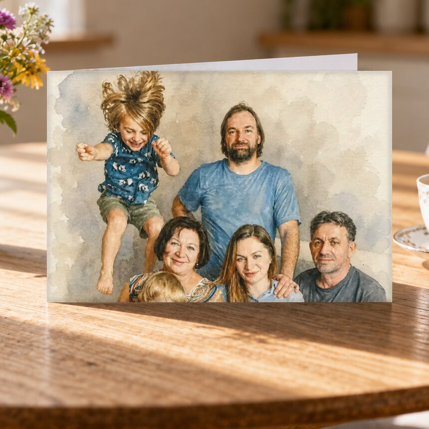 Illustrative Signature Watercolor portrait on Greeting Card