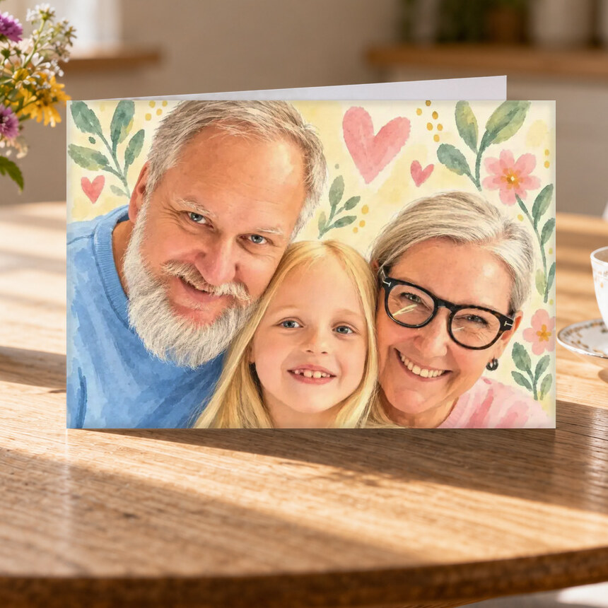 Illustrative Celebration Storybook portrait on Greeting Card