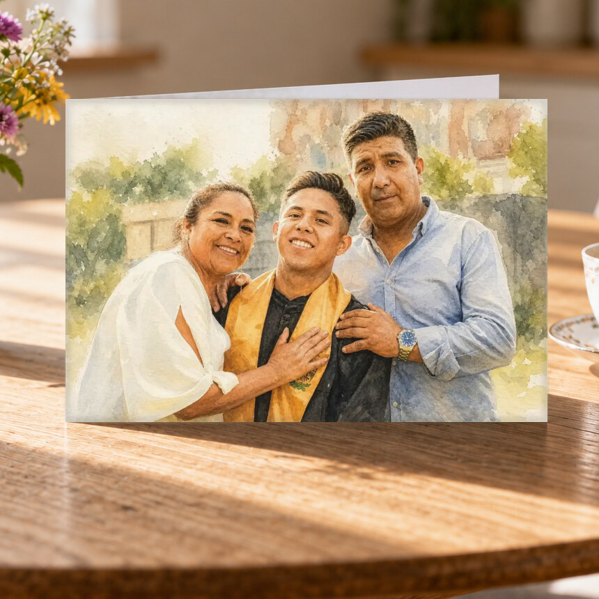 Illustrative Signature Watercolor portrait on Greeting Card
