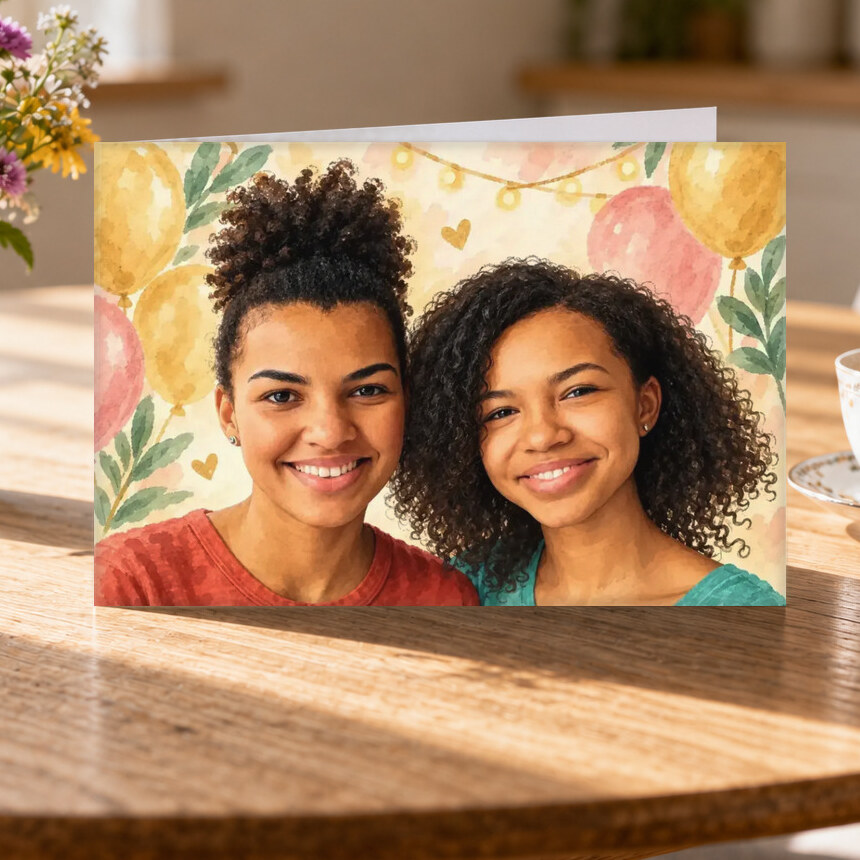 Illustrative Celebration Storybook portrait on Greeting Card
