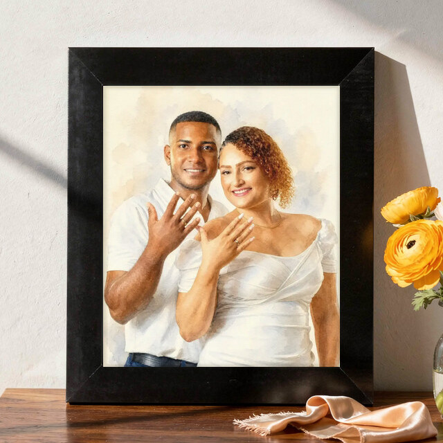 Illustrative Signature Watercolor portrait on Framed Print