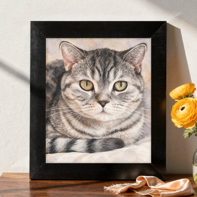 The exact Signature Watercolor artwork shown on Watercolor Cat Print, 8x10 Framed