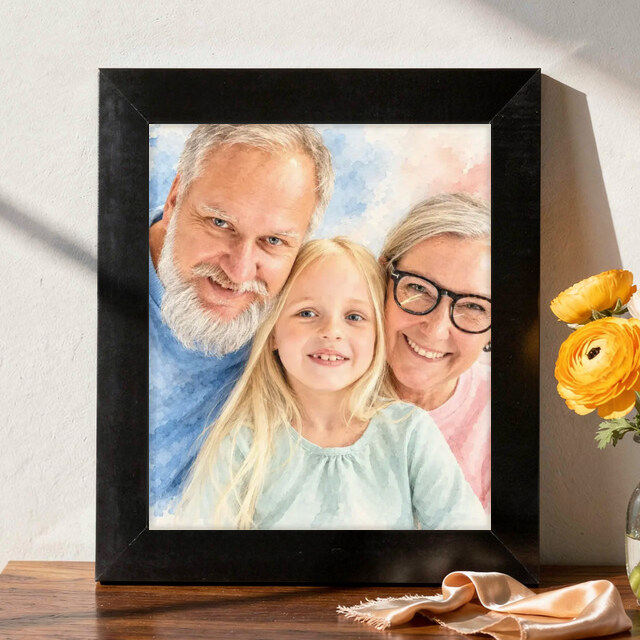 Illustrative Signature Watercolor portrait on Framed Print