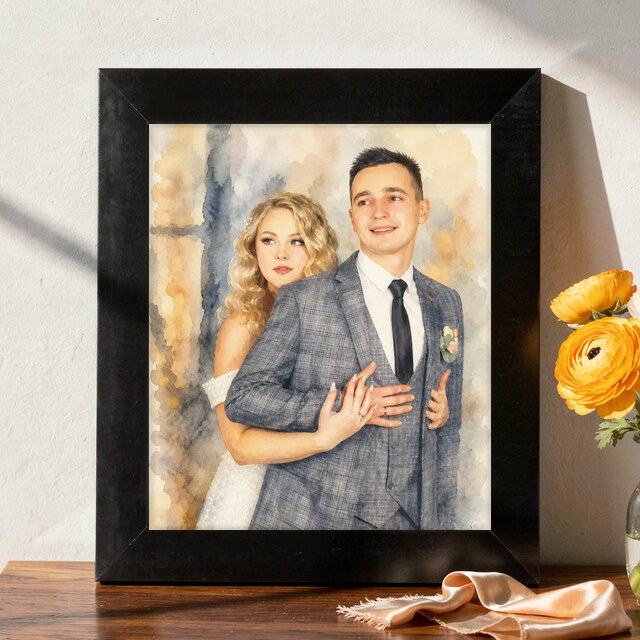 Illustrative Signature Watercolor portrait on Framed Print