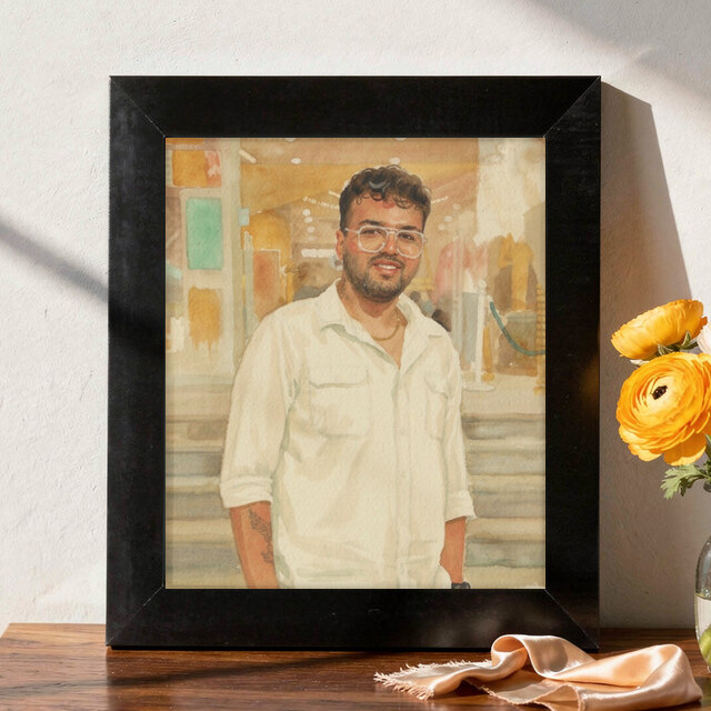 Painted Portrait artwork shown on Framed Print