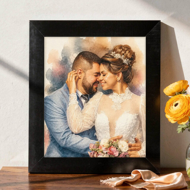 Illustrative Signature Watercolor portrait on Framed Print