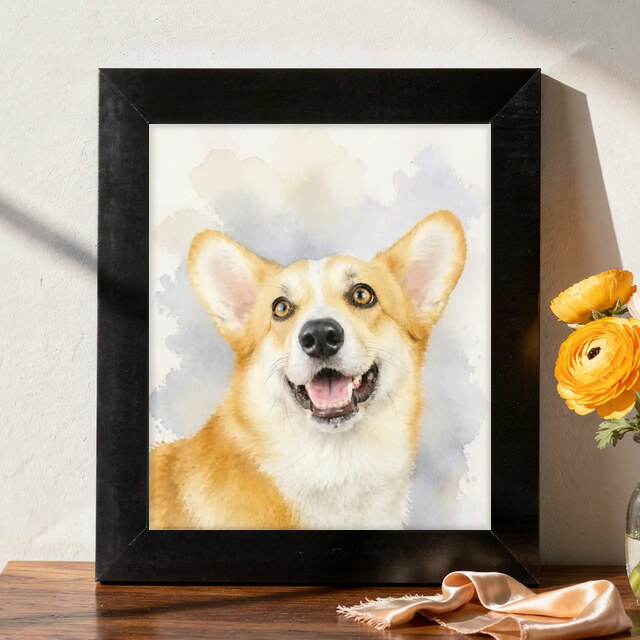 Illustrative Signature Watercolor portrait on Framed Print