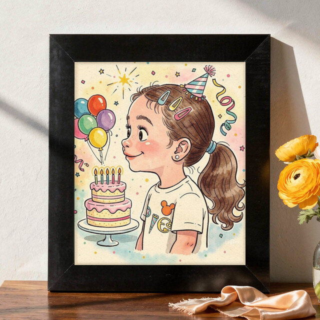 Birthday Caricature artwork shown on Framed Print