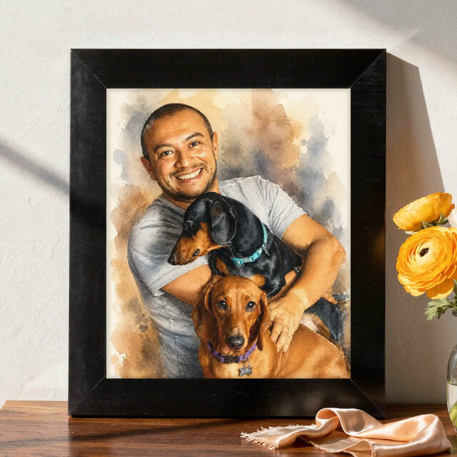 Illustrative Signature Watercolor portrait on Framed Print
