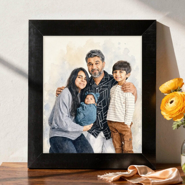Illustrative Signature Watercolor portrait on Framed Print
