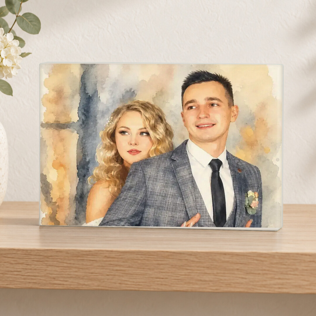 Illustrative Signature Watercolor portrait on Tabletop Canvas