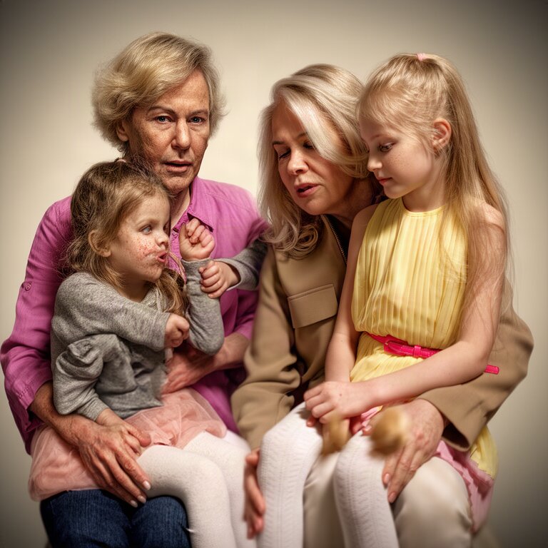 Photorealistic portrait made from three generations of a family together