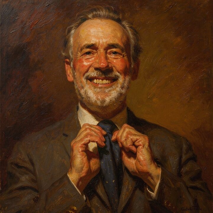 Oil painting portrait of a father
