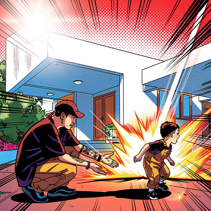 Comic Book Hero portrait made from dad and son