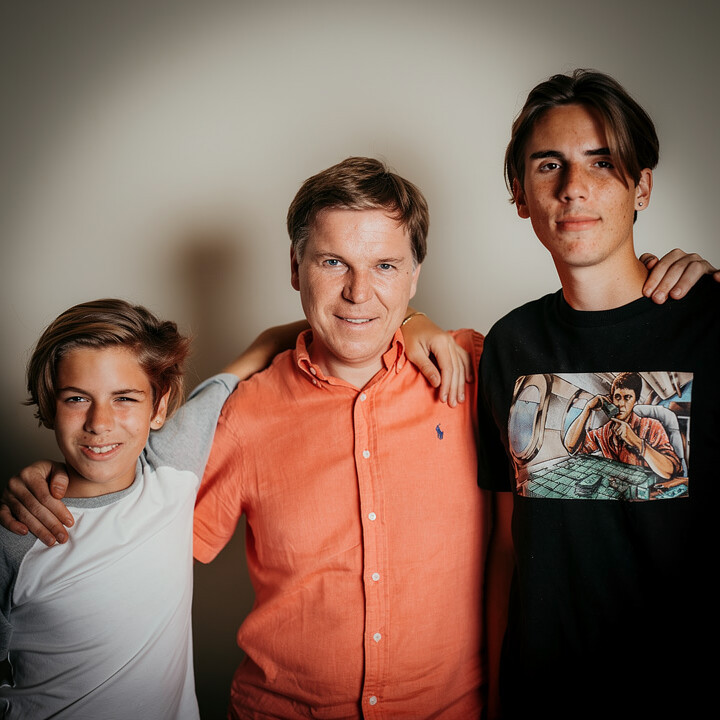 Photorealistic portrait made from dad with his crew