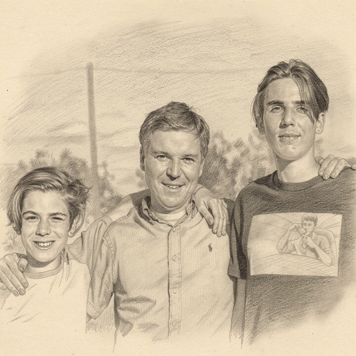 Pencil Sketch portrait made from dad with his crew