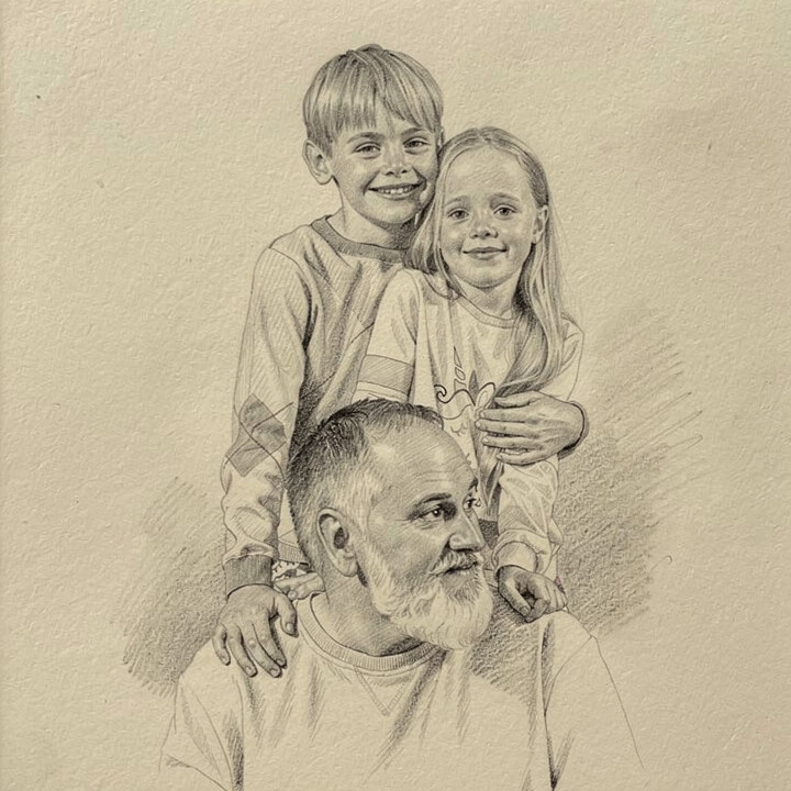 Pencil Sketch portrait made from grandpa and grandkids