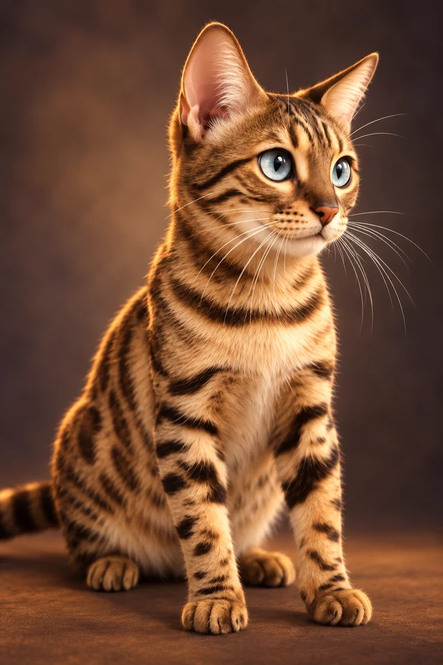 Disney Pixar portrait made from bengal cat studio portrait