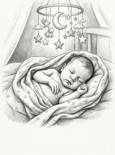 New Baby Arrival Pencil Drawing preview