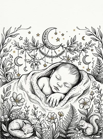 New Baby Arrival Ink Illustration preview